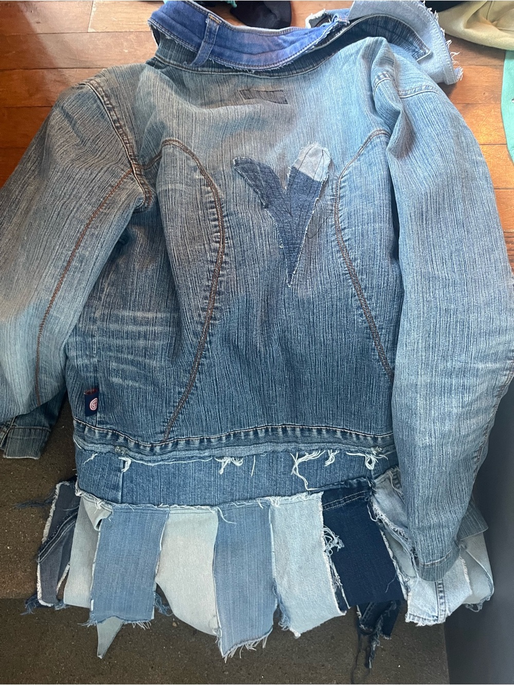 Distressed Blue Denim Patchwork Jean Jacket